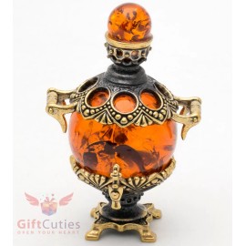 Solid Brass Amber Figurine of Russian Samovar Teapot Totem talisman IronWork