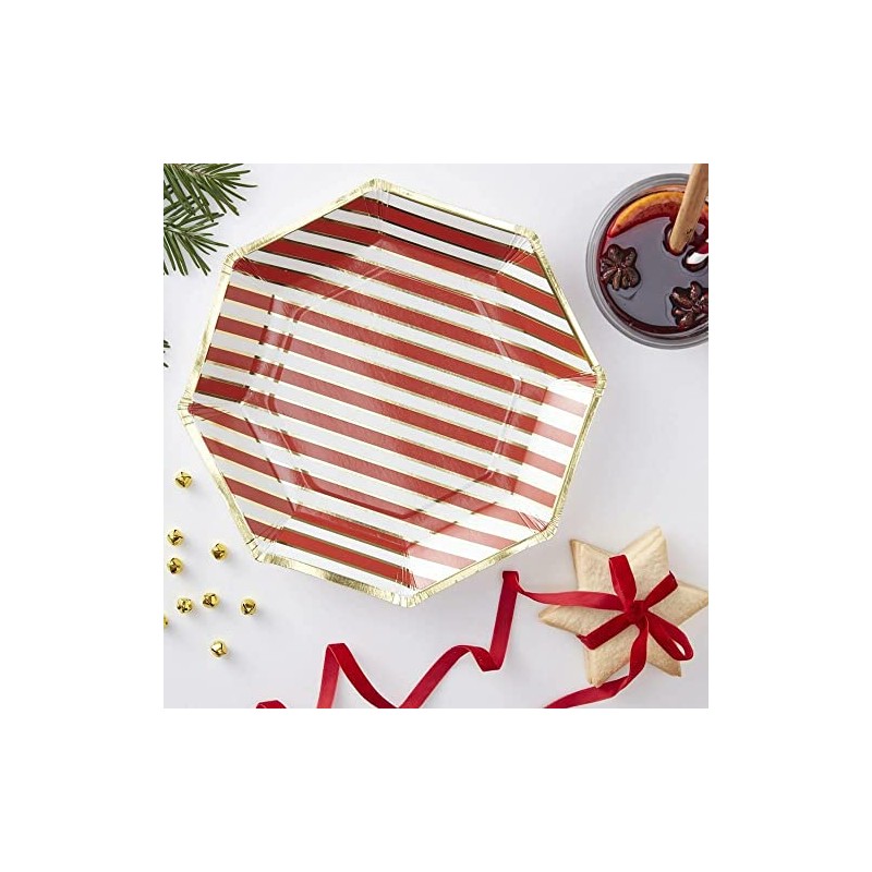 Ginger Ray Christmas Candy Cane Stripe Gold Foiled Paper Party