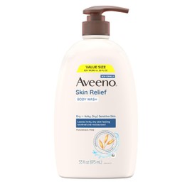 Aveeno Skin Relief Fragrance Free Body Wash, Triple Oat Formula, Gentle Daily Cleanser for Itchy Dry Sensitive Skin, Soap & Paraben Free, Soothes Skin, Dermatologist Recommended Brand, 33 fl oz