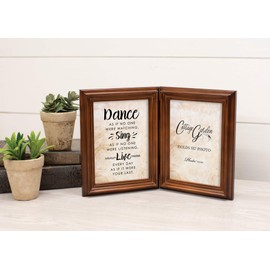 Cottage Garden Dance Sing Live Caramel Brown 5 x 7 Woodgrain Hinged Double Tabletop Photo Frame