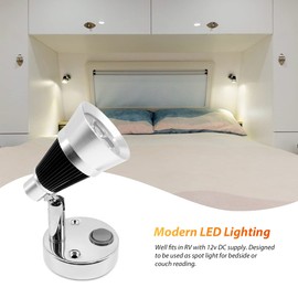 RV Interior Lights 12V LED Bedside Reading Light Wall Mount Spot Lights with Switch Warm White Lighting 2W, Pack of 2