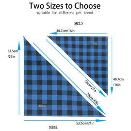 Adjustable Plaid Dog Bandanas,1PC Soft Washable Cotton Triangle Bib Kerchief Scarfs for Small Medium Large Dogs and Cats (Blue, Large)