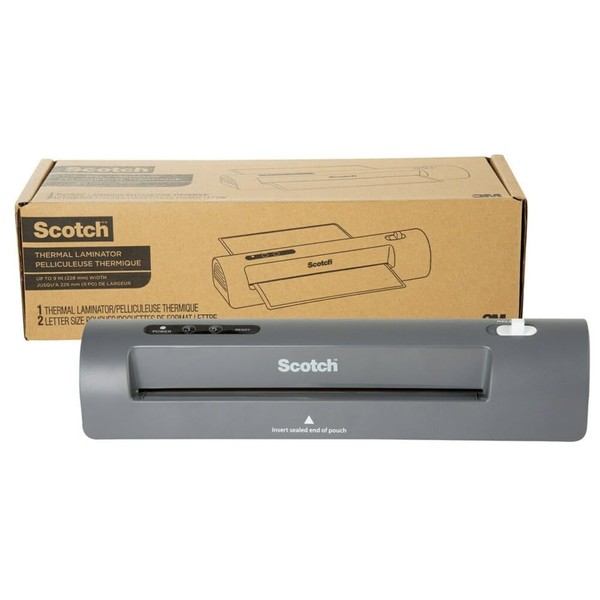 Scotch TL901X Thermal Laminator, 1 Laminating Machine, Gray, Laminate Recipe Cards, Photos and Documents, For Home, Office or School Supplies, 9 in.,Silver/Black