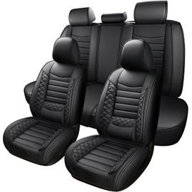 ITEYAO 5-Seats Leather Car Seat Covers for Jeep Wrangler JK/JL JKU/JLU 4-Door 2007-2025 Unlimited X Rubicon 392 Sahara Willys Sport High Altitude 4X4,Waterproof Auto Seat Cover Protectors(Black)