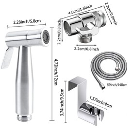 Bidet Stainless Steel Hand Shower, Toilet Sprayer Stainless Steel Shower and Baby Cloth Diaper Spray kit - with Faucet Dispenser, Hose and Hook Toilet or Wall Mount