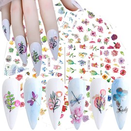 24 Sheets Flowers Nail Art Stickers, Holographic Floral Leaf Butterfly Nail Water Transfer Decals Design, Flower Nail Art Sticker Supplies for Women Girls Manicure Charms Decorations, Resin Nail Decal