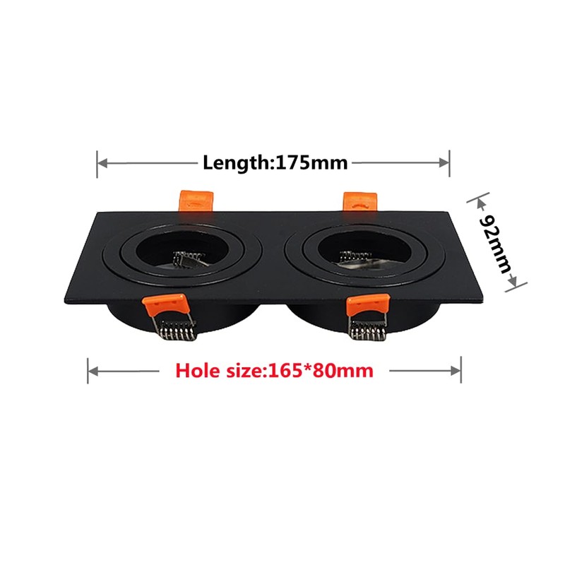 BRENDAXIN Square Black Double-Head GU10 Downlight housing, recessed Spotlight Frame,