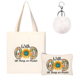 TANGHSE Spiritual Gifts for Women, 2 Pack Practical Christian Gifts Canvas Tote Bags & Makeup Bag, Religious Gifts for Ladies Girls Church & Daily Use