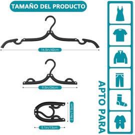 15 Piezas de Perchas de Viaje Organizador de Viaje Plegable Portátil, Crucero de Plástico Accesorios de Viaje Esencial Ropa Colgante Perchas Plegables para Viajar Camping Volar RV Maleta, Negro