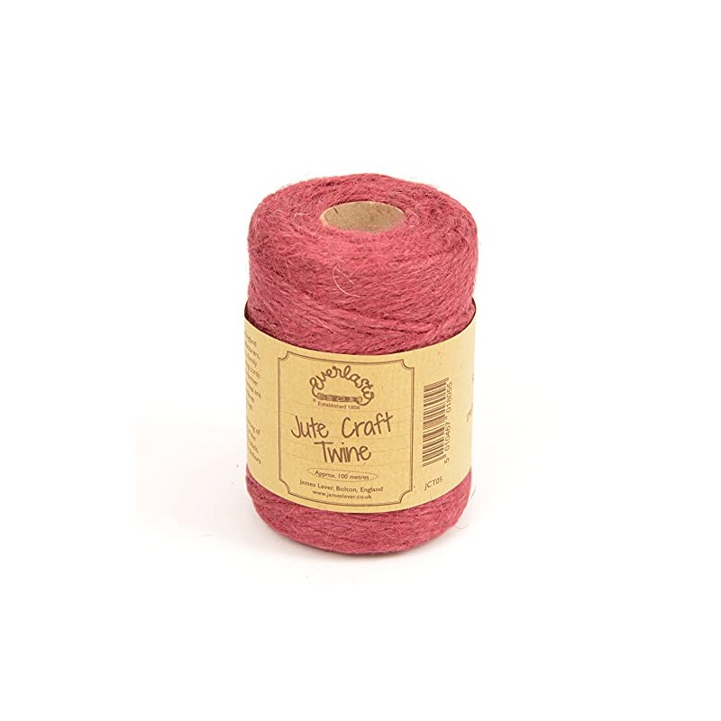EVERLASTO NATURAL COLOURED JUTE CRAFT TWINE 100M SPOOLS (RASPBERRY)