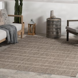 Nuloom Alaina Striped 6' x 9' Indoor/Outdoor Area Rug for Living Room Patio Deck Front Porch, Light Grey