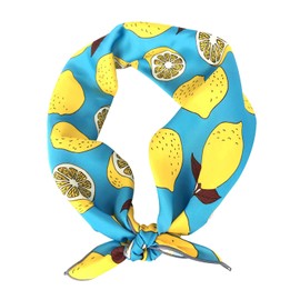 GERINLY Womens Neckerchief - Yellow Lemon Print Square Hair Scarf Headband (Light Blue)