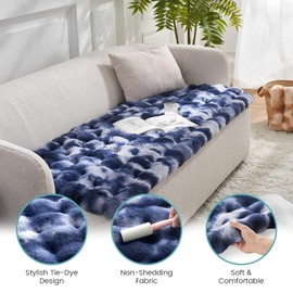 COZY KISS Faux Fur Chair Cover, Soft Waterproof Sofa Mat for Car Seat Protector, Liquid Pee Proof Pet Mat for Small Dog or Cat, Washable, Anti-Slip, Reversible, 59x59cm, Tie Dye Blue