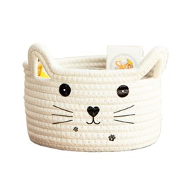Cotton Fabric Storage Basket, Cat Storage Box Made of Cotton, Washing Basket, Braided Children Cat, Suitable for Storage, Toy Basket for Towels, Blankets, Toys, Clothes