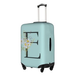 ANNCED Travel Luggage Cover Elastic Blue Suitcase Protector Bag,Black Letter E Boho Floral Flowers Leaves Dust-Proof Washable Baggage Covers For Wheeled Suitcase Kid Adult,Xl (For 29-32 Inch Luggage)