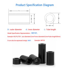 102pcs Plastic Spacers Washers Assorted,M6/M8 Nylon Spacers Fixings Washers For Insulation Column,16 Different Sizes Non-Threaded Column Standoff Support (Black)