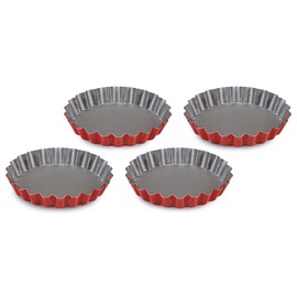 Guardini, Set di 4 stampi crostatina Ø 12 cm, Acciaio con rivestimento antiaderente, Rosso e Grigio, Made in Italy, Linea Rossana