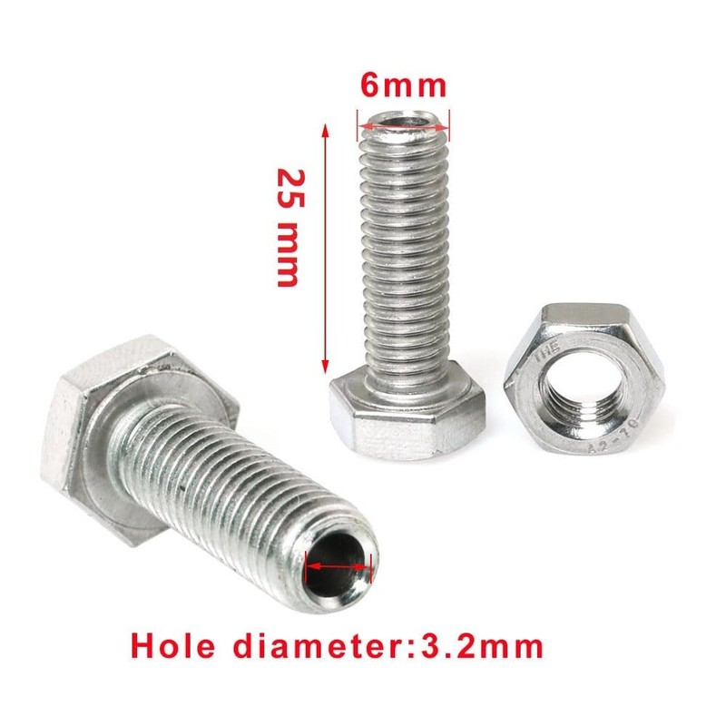 PZRT 2pcs Cylindrical Hollow External Hexagon Screw 304 Stainless Steel