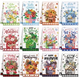 FuWeave 12 Pcs Seasonal Kitchen Towels Set for All Seasons Christmas Winter Holiday Hand Dish Towels Drying Tea Towels Cute Dishcloths Decorative Wash Cloths, 21.3 x 14.2 Inch