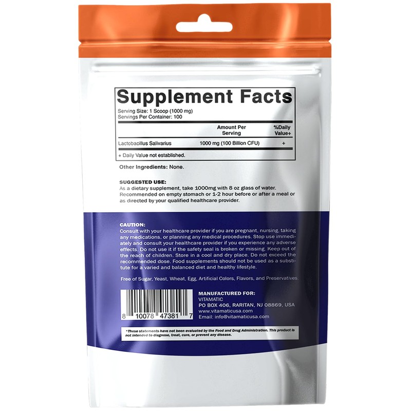 Vitamatic Lactobacillus Salivarius Probiotic Powder - Digestive Support - 100