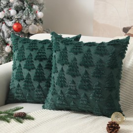 Allorry Christmas Pillow Covers 20 x 20 Set of 2 Dark Green Christmas Tree Pillow Cases Plush Faux Fur Soft Cushion Case for Winter Xmas Holiday Home Bedroom Sofa Decors SY-003-A20
