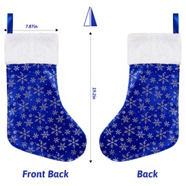 FOIMAS 6pcs Christmas Stockings,18 inch Blue Snowflake Christmas Hanging Stockings with White Cuff for Fireplace Christmas Tree Home Decoration
