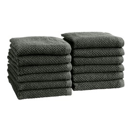 Dark Grey Washcloth- 100% Cotton 12-Pack 13x13 Wash Cloth - Absorbent, Quick-Drying, Durable Face Towels for Bathroom Decor - Low-Twist, Two-Ply Fibers (Midnight)