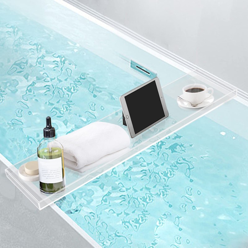 Bathtub Tray Caddy Acrylic Bath Tray, Wine Glass Book Holder