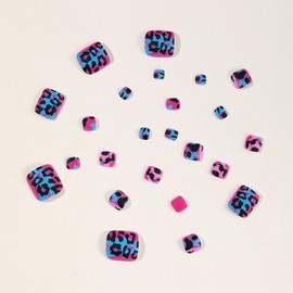 Leopard Print Press on Toenails for Women, 24Pcs Short Fake Toe Nails Rose Red Blue Acrylic Toe Nail Press ons Black Leopard Print False Toenails Reusable Glue on Nails Summer Fashion Nail Art
