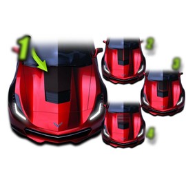 BENINI DESIGN STUDIO 2014-2019 Corvette C7 Hood Racing Stripe Vinyl Decal Kit Black Blackout Compatible with 14-19 Corvette C7 2014 2015 2016 2017 2018 2019 (Style 1, Gloss Black)