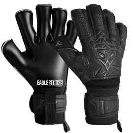 Eagle Strike Soccer Goalie Gloves - Fingers Protection, Sizes 5 to 11, 4mm German Giga Latex Pro-Level Gloves (Black, 5)