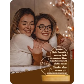 Best Friend Birthday Gift for Women, Thank You Unique Gift for Sister Bestie Xmas Romantic Gift, Soft Warm Colours 3D Illusion Lamp LED Night Light