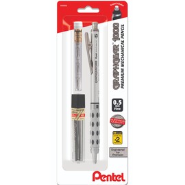 Pentel GraphGear 1000 Automatic Mechanical Drafting Pencil 0.5 mm - Includes Lead Refills & Eraser - Chiseled Metallic Grip with Soft Pads