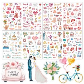 Wedding Stickers for Scrapbooking, 4 Sheets 234 PCS Watercolor Wedding Scrapbook Stickers, Deepcolor Wedding Stickers for Scrapbook Wedding Planner, Self-Adhesive Waterproof Bridal Scrapbook Supplies