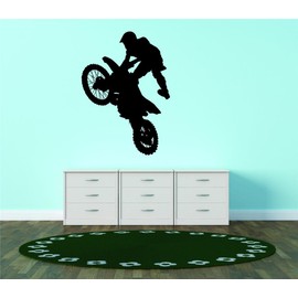 Boys Dirt Bike Man Riding in Air Outdoor Sports Bedroom Living Room Picture Art Graphic Design Image Vinyl Wall Decal Peel & Stick Sticker Mural Size : 12 Inches X 24 Inches - 22 Colors Available