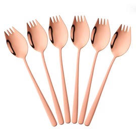 BISDARUN Spork Spork Titanium 18/10 Stainless Steel Sporks Long 21.3 cm (8.4 Inch) Pack of 6 Metal Fork Spoon Camping Cutlery for Fruit Salad Noodle Soup Rose Gold