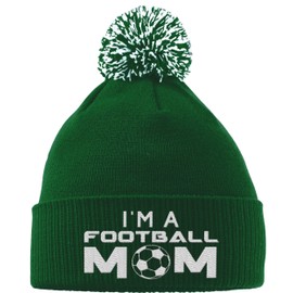Hippowarehouse Football Mum Embroidered Beanie Hat with Bobble Bottle Green