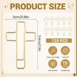 120PCS Gold Cross Paper Clips Bulk, Cross Paper Clips for Bible, Used to Fix Books and Portable Use, paperclips Study Supplies for Office School Home Use, Decorative Clip (Gold)