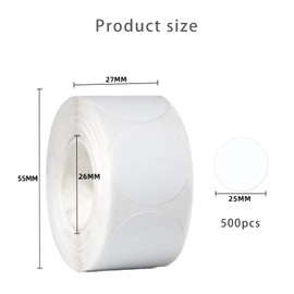 CXNXFD Round Sticker Stickers, 1 Roll of 500 Sheets, 25 mm Label Roll, Coded Circles, Small Glue Dots (White)