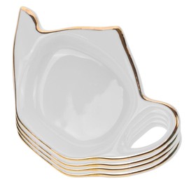 BESTOYARD Set of 4 Ceramic Teapot Shaped Tea Bag Coasters,Candy Saucer Holder Tray, White Rest Dish for Home, Office, Organizing Tea Time