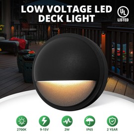 GKOLED Low Voltage Deck Post Lights, LED Landscape Stair Riser Step Fence Lighting Fixture, Die-cast Aluminum 12V AC/DC Light, Black Powder Coated Finish, Complete Light UL-Listed, 6-Pack