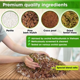 Duspro DUSPRO 6QT Orchid Potting Mix for Repotting with Moss Pine Bark Mulch Perlite Stone & Coco Peat Natural Ingredients, Orchid Bark Potting Mix, Orchid Repotting Kit Drainage Indoor Potting Medium Great