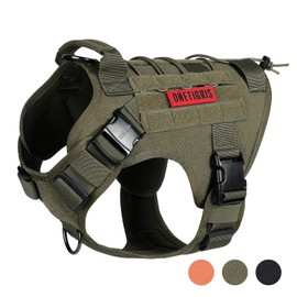 OneTigris Tactical Dog Harness Vest with Handle, Military Dog Harness for Large Medium Dogs,FIRE Watcher 2.0 No-Pull Service Dog Vest,Adjustable Dog Vest Harness for Walking Hiking Training(L,Green)