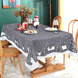 Yrendenge Christmas Tablecloth Grey Tablecloth Washable Outdoor Tablecloth Rectangular Waterproof Cartoon Houses Elk Tablecloth for Winter Holidays Home Decor White 130 x 220 cm