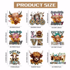 SUPERDANT 9PCS Highland Cow Iron On Transfer Patches Colorful Animal Heat Transfer Stickers Leopard Print DIY Iron On Decals Washable Heat Transfer Paper for Clothing T-Shirt Backpacks Bag Pillow