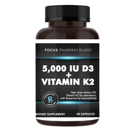 Focus Pharmacology 5,000 IU Vitamin D3 with Vitamin K2-60 Capsules
