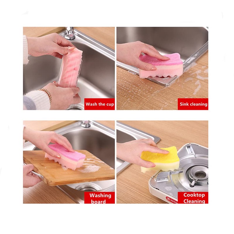 Yellow Pink Colors Multi-Functional Sponges Non-Scratch Scrub Sponges Household Kitchen