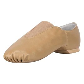 EU and US in Stock Unisex  Supple Leather Upper Slip-on Dance Shoe with up Elastic Jazz Shoes Dance for Women and MenShoe Size: 7.5, Color: Brown