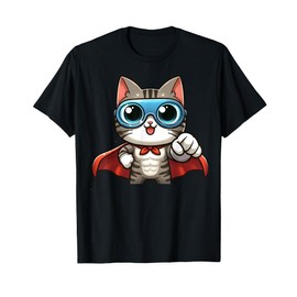 Cute Cat Superhero With Cape Gift Men Kids Women Funny Cat T-Shirt