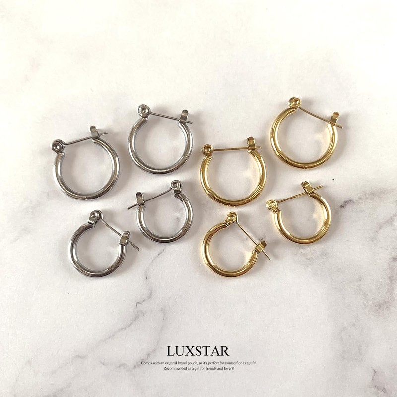 LUXSTAR Ring, Earrings, Hoop, Men's, Women's, Thin 0.08 inch (2